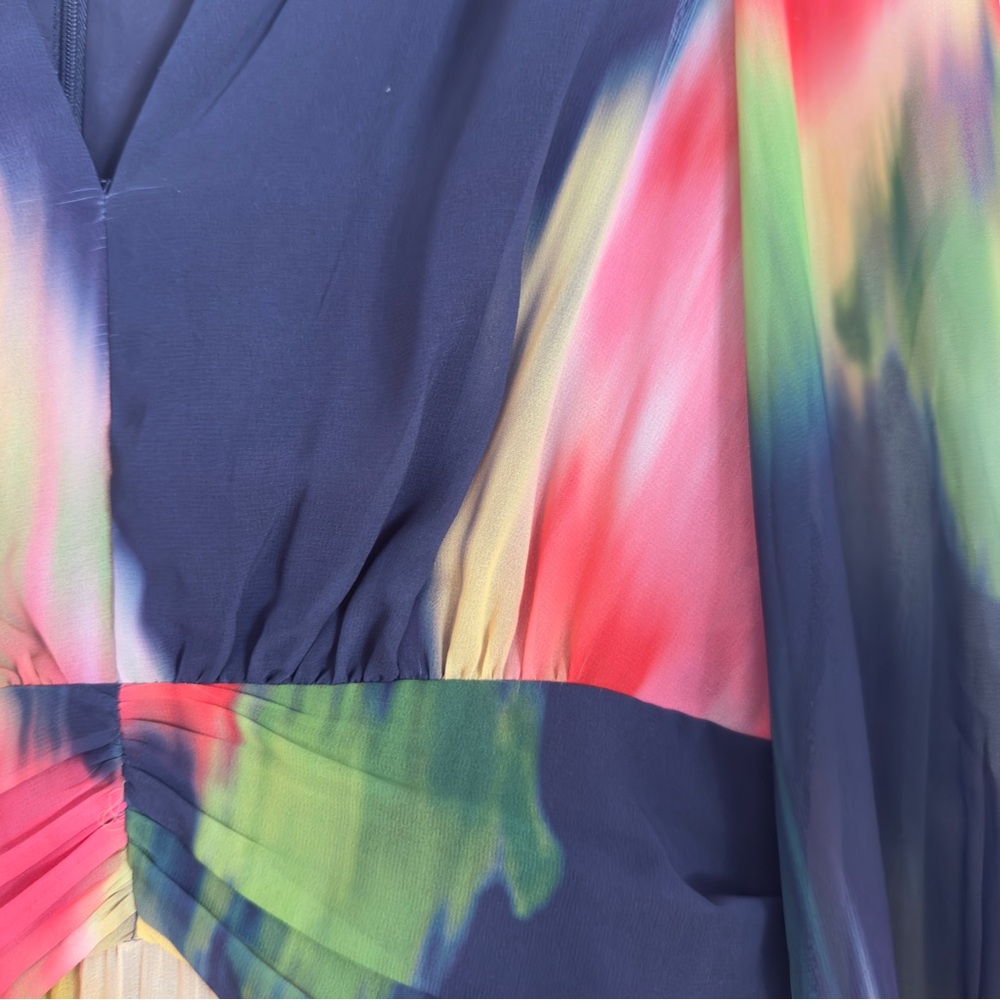 🌈 Maggy London Watercolor Pleated Midi Dress – Size 8 - Picture 2 of 8